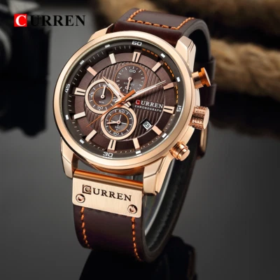 CURREN Top Brand Casual Sport Watches for Men Blue Luxury Military Leather Wrist - Image 1 of 4