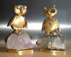 DE WAM GREY RARE PAIRE DE SCULPTURES "CHOUETTES" EN LAITON DORÉ ET QUARTZ 