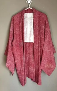 Kimono Japanese Vtg Silk Coats/Jackets/Haori/Cardigan Red/Chirimen Cosplay - Picture 1 of 5