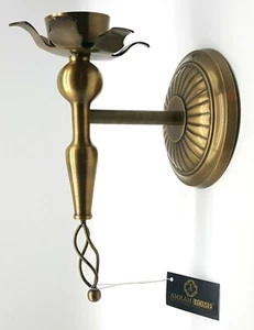 Wall Sconce Candle Holder Brushed Brass Torch Style Made in India 12" L NEW - Picture 1 of 11