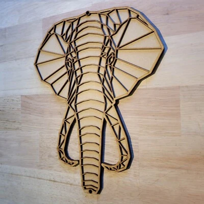 Large 3D Wooden Geometric Elephant Sign Wall Art Door Hanging Animal Plaque 6mm - Image 1 of 4