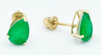 BRINCOS DE OURO AMARELO 14K GENUÍNOS 1,86 cts esmeralda - Certificado grátis - Novo com etiquetas - Imagem 1 de 3