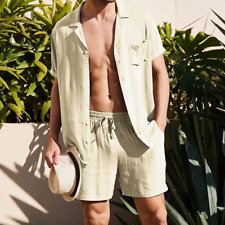 Men Outfit Casual Suit Summer Lapel Neck Short Sleeve Button Down T-Shirt+Shorts
