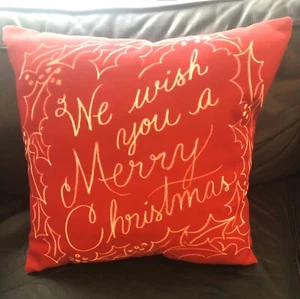 HTF Retired Pottery Barn We Wish You A Merry Christmas Indoor/Outdoor Pillow - Picture 1 of 2
