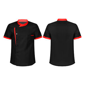 Mens Chef Coat Cooker Jackets Uniform Short Sleeve Kitchen Work Restaurant Shirt