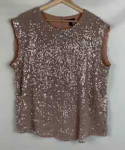 J. Top girocollo con paillettes marrone/argento senza maniche foderato taglia 16 - Foto 1 di 6