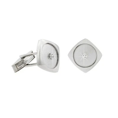 .925 Silver CZ Brushed & Polished Modern Mens Cufflinks - Image 1 of 2