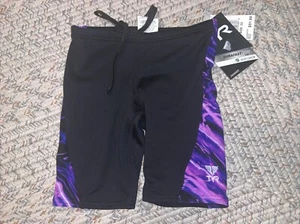 Tyr Sport Boy s Durafast Elite Anti Odor Jammer Swim Suit Black Purple Sz 22 New - Picture 1 of 4