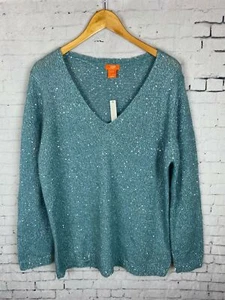 Joe Fresh Blue Knit Sweater XL Women's Embellished V-neck (J25) - Picture 1 of 9