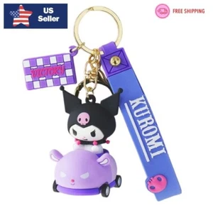 Sanrio Characters Kuromi On The Toy Car Keychain Kawaii Gift Bag 3D Figure - Picture 1 of 7