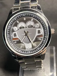Steering Wheel Wristwatch Quartz ALL 0 No Numbers Silver Tone Works New Battery - Picture 1 of 20
