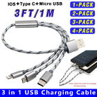 3in1 USB Charging Cable Multi Port Charger Cord For Samsung Galaxy S22 S23 Ultra
