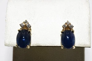 $2,300 14K Gold 4.41CT Natural Blue Sapphire & Diamond 4-Stone Stud Earrings - Picture 1 of 8
