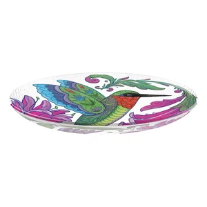 18" Folk-art Hummingbird Bird Glass Bird Bath - Picture 1 of 2