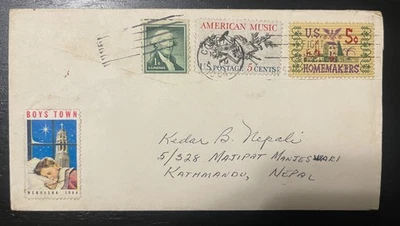 1964 USA Cover to Nepal – Mixed Franking (Boys Town, American Music, Homemakers, - Image 1 of 2