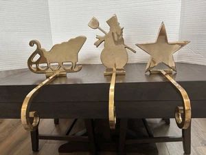 Vintage Messing Weihnachten Strumpfhalter Langarm STERN, SCHLITTEN, SCHNEEMANN Mantel - Bild 1 von 24