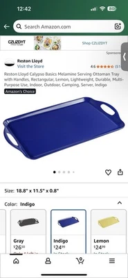 Reston Lloyd Calypso Basics Melamine Serving Ottoman Tray with Handles Brand New - Image 1 of 4