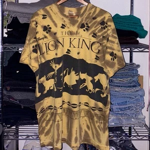Vintage 90s Original Disney Lion King Brown/Yellow Tie Dye Retro Cartoon Tee - Picture 1 of 3