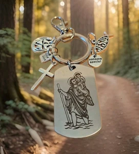 Regalo Religioso Santa Madre Colgante Jesús Pez y Cruz Azul Llavero Fuerte - Imagen 1 de 5