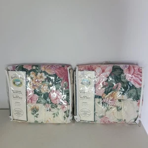 Vtg SET 1988 Martha Stewart 20X26” Pillow Sham Cottage Flowers Swiss Dot Ruffled - Picture 1 of 5