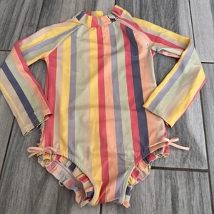 Girls Jessica Simpson Long Sleeve UV Protection Swimsuit Striped Ruffle Butt 4T - Picture 1 of 6