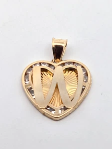 10K Yellow Gold* Heart with the Initial Letter "W" with simulated Stones Pendant - Picture 1 of 7
