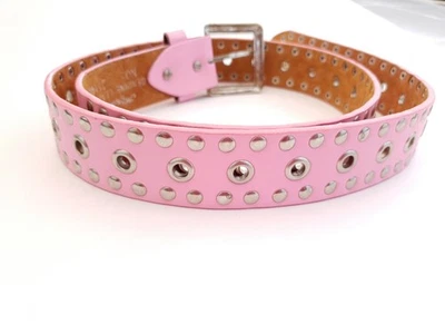 Pyramid Studded Belt Y2K Punk Rock Fashion Pink Leather Metal Studs Small 90cm - Image 1 of 4