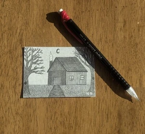 Original Graphite Pencil ACEO Drawing Trees Barn Homestead Landscape Signed - Picture 1 of 11