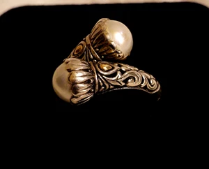 Wunderschöner 18k Gold-Sterling Silber Perlen Bypass Ring Gr. 11 signiert unbekannter Hersteller - Bild 1 von 7