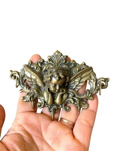 Vtg Sweet Romance USA Brass Cherub Necklace Jewelry Hook Holder Wall Display - Picture 1 of 11