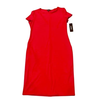 NWT Bebe Large Red short sleeve Ribbed Tshirt Midi dress crew neck stretch USA - Image 1 of 4