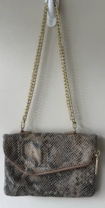 HOBO Daria Gold Snakeskin Leather Clutch Bag Purse Small No Crossbody Strap - Picture 1 of 9