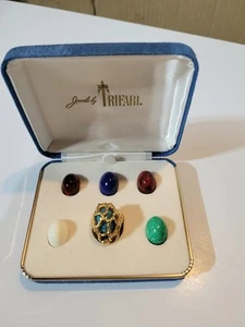 Vintage Jewels by Crown TRIFARI Cage Ring w/Interchangeable 6 Stones, Orig Case - Picture 1 of 14