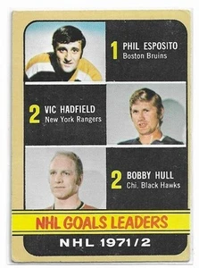 Tarjeta de hockey Goals Leaders Phil Esposito Bobby Hull Hadfield 1972-73 Topps 61 EX- - Imagen 1 de 2