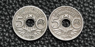 lot de 2 pieces: 5 centimes Lindauer petit module 1920 + 1922 (éclair), TTB - Photo 1/2