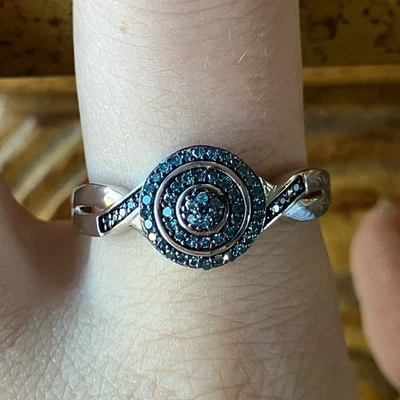 Natural Blue Diamond Sterling Silver Ring Size 10 - Image 1 of 4