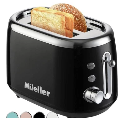 MUELLER Retro Toaster 2 Slice with 7 Browning Levels and 3 Functions - Black - Image 1 of 4