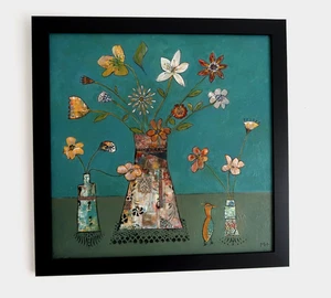 Original Artwork in a Folk Art Style Acrylic and Mixed Media on Wood in a Frame - Picture 1 of 9