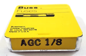 Paquete de 5 fusibles de vidrio de acción rápida Bussmann AGC1/8 250 voltios 1/8 amperio 1/4 x 1-1/4 - Imagen 1 de 4