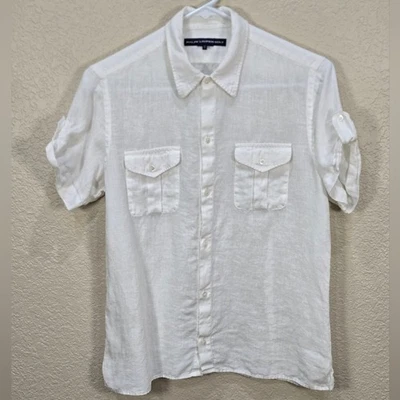 Camisa de golf Ralph Lauren para mujer de lino blanca manga corta con botones talla 10 Foto 1 de 4
