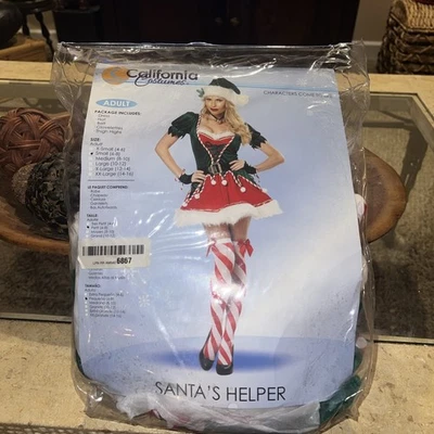 Sexy Disfraz de Ayudante de Papá Noel Pequeño 6-8 Vestido Sombrero Cinturón Guante Alto Muslo NUEVO Foto 1 de 4