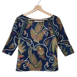 Gretchen Scott XS Pullover Oberteil Navy Mehrfarbig Plume Paisley 3/4 Arm - Bild 1 von 6