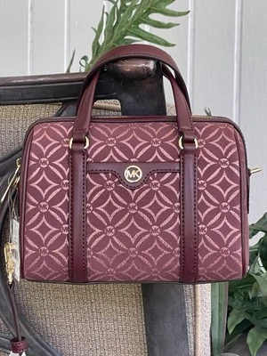 MICHAEL KORS TRAVEL SMALL DUFFLE SATCHEL CROSSBODY BAG MK OXBLOOD MERLOT LOGO - Image 1 of 4