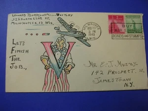 WW2 PATRIOTIC COVER BORKOWSKI HAND PAINTED ORIGINAL SIGNED - Picture 1 of 2