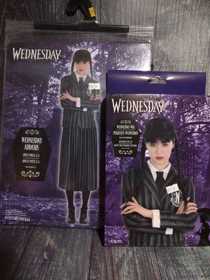 Wednesday Addams School Uniform Costume Cosplay Dress & Wig Set - Adult S 4-6 - Image 1 of 4