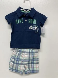 CARTER'S Baby Boys 2pcs Plaid Short / Polo Handsome Top Outfits Set size 9-M - Picture 1 of 4