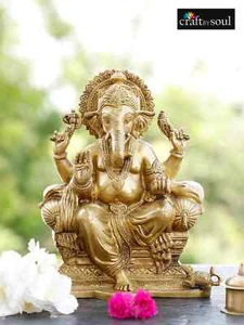 Estatuilla de latón Ganesha Señor Vinayak Ganpati Dios hindú Pooja Decoración del hogar Estatuilla - Imagen 1 de 8
