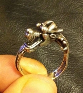 STERLING SILVER SEA SERPENT RING- SIZE 12- BIKER- HEAVY METAL- GOTH- FANTASY - Picture 1 of 8