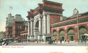 Nordbahnhof Menschen Autos Boston Massachusetts 1908 Postkarte - Bild 1 von 2