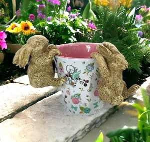 Planter Decor Hanging Bunny Rabbit Resin Hangs on Edge of Pot Spring Easter 3" - Picture 1 of 13